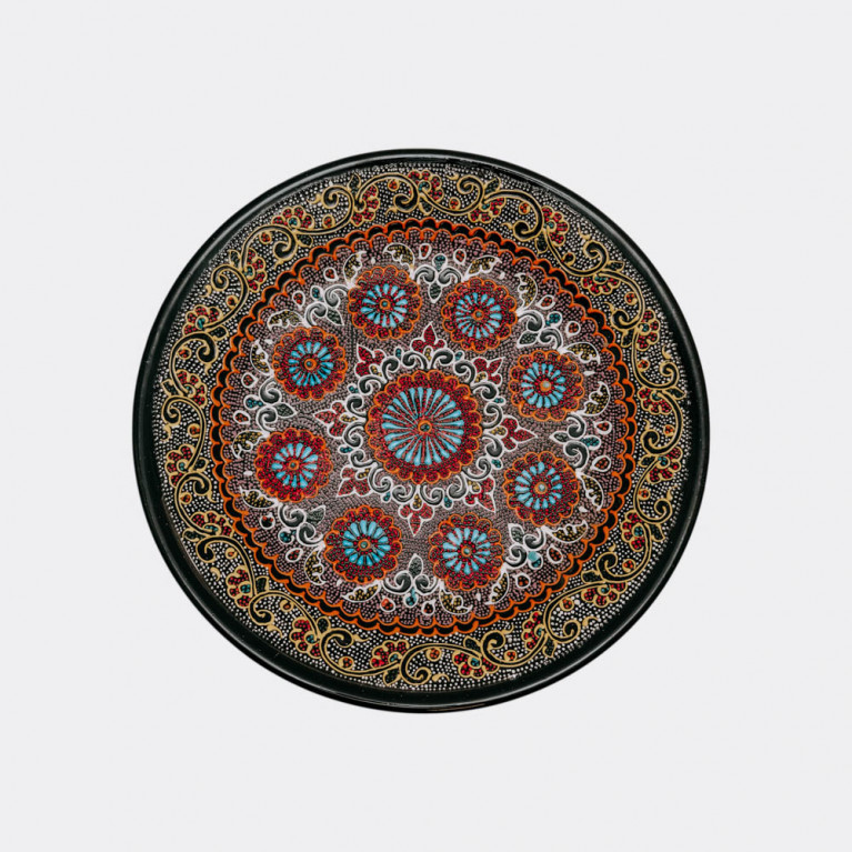 Unique handmade decorative plate from Uzbekistan, 28 cm, drip technique